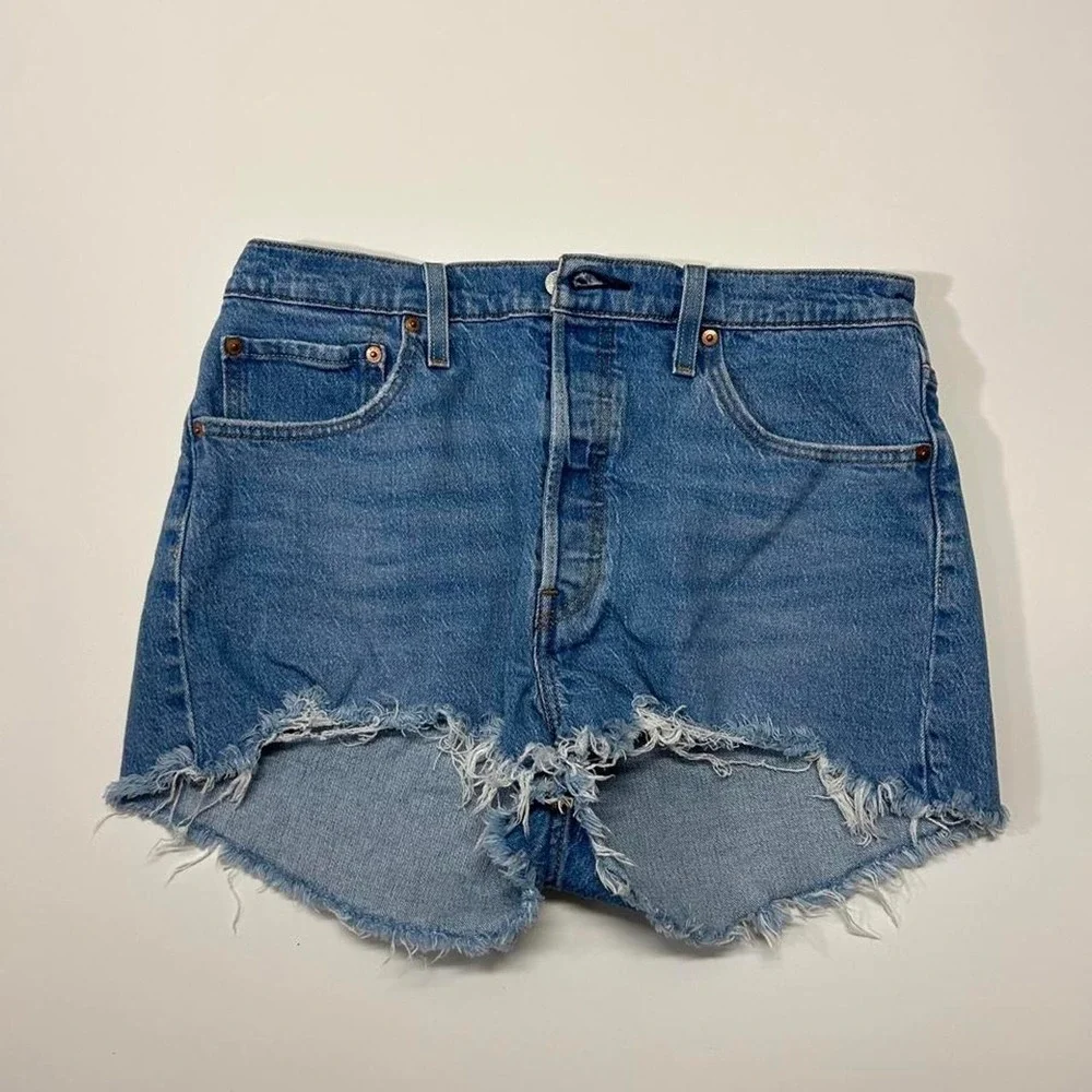 Levi's Blue Distressed Denim Shorts Womens Size W32